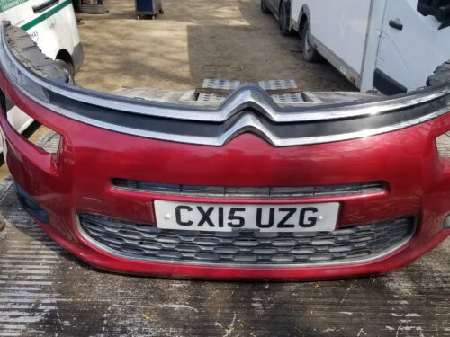 Used red front bumper for Citroën C4 Picasso 2015 – genuine car part with number plate CX15 UZG