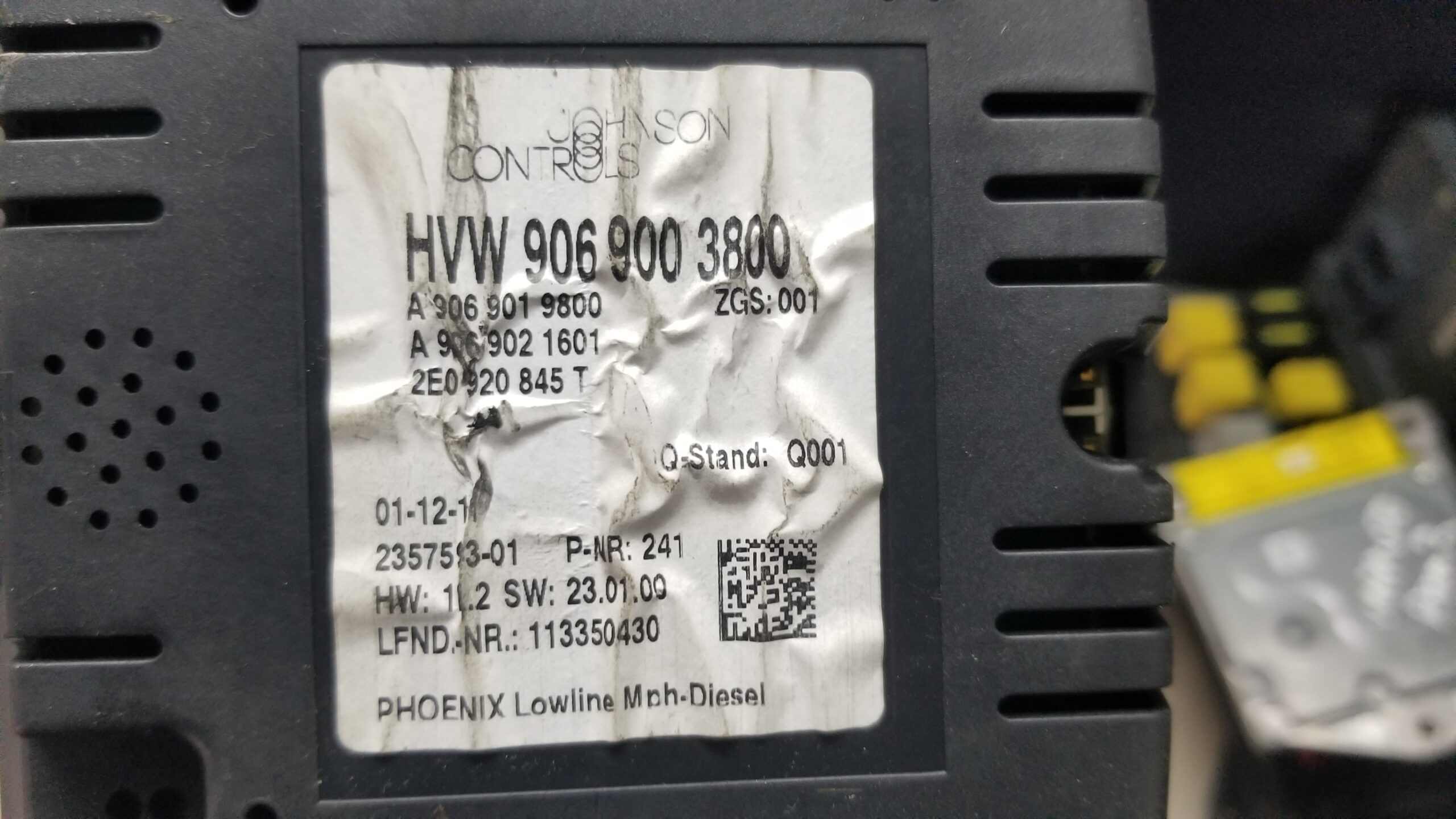 Rear view of cluster part number for VW Crafter