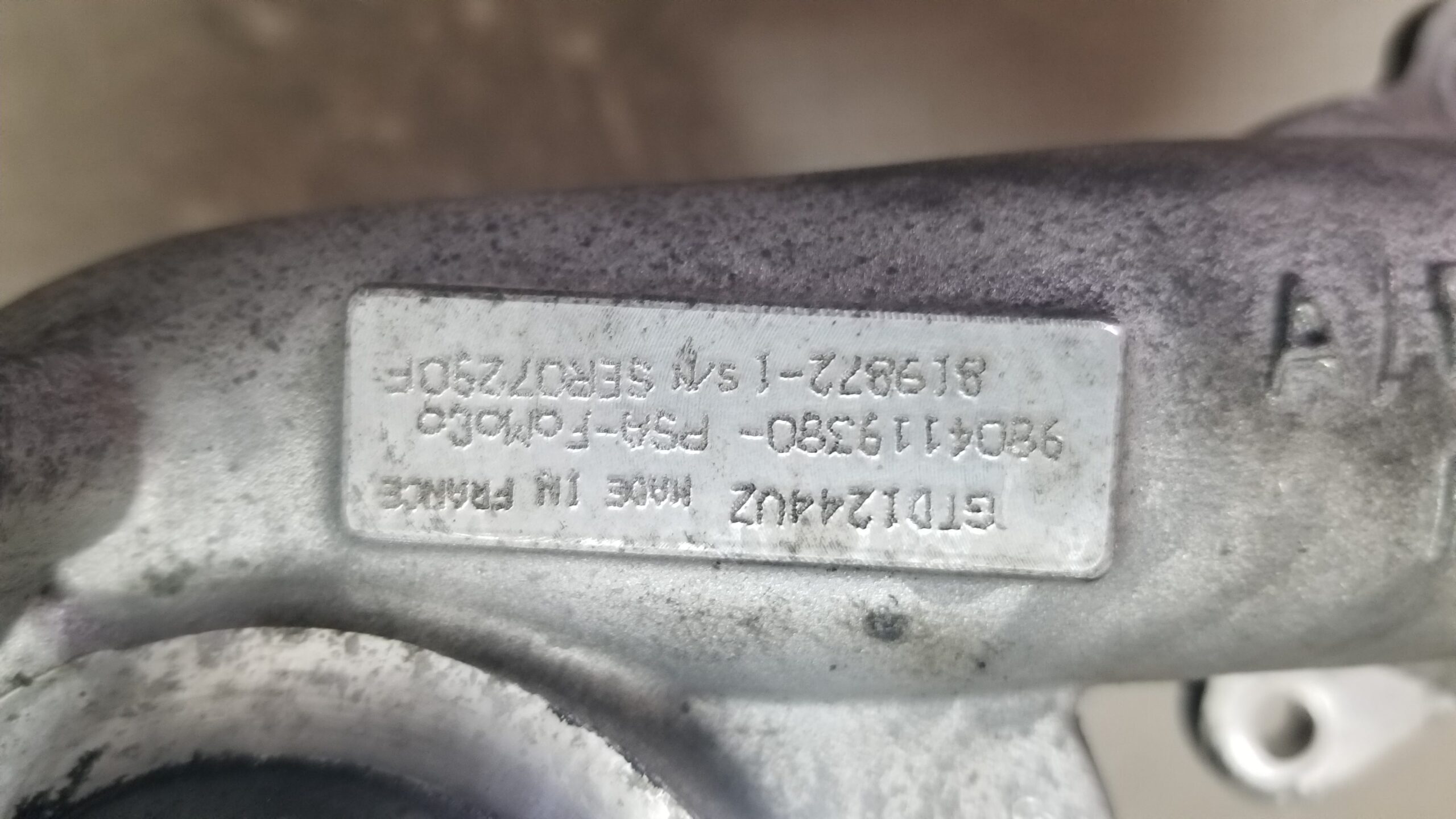 Close-up of Part Number 9804119380 on Citroën C4 Grand Picasso Turbocharger