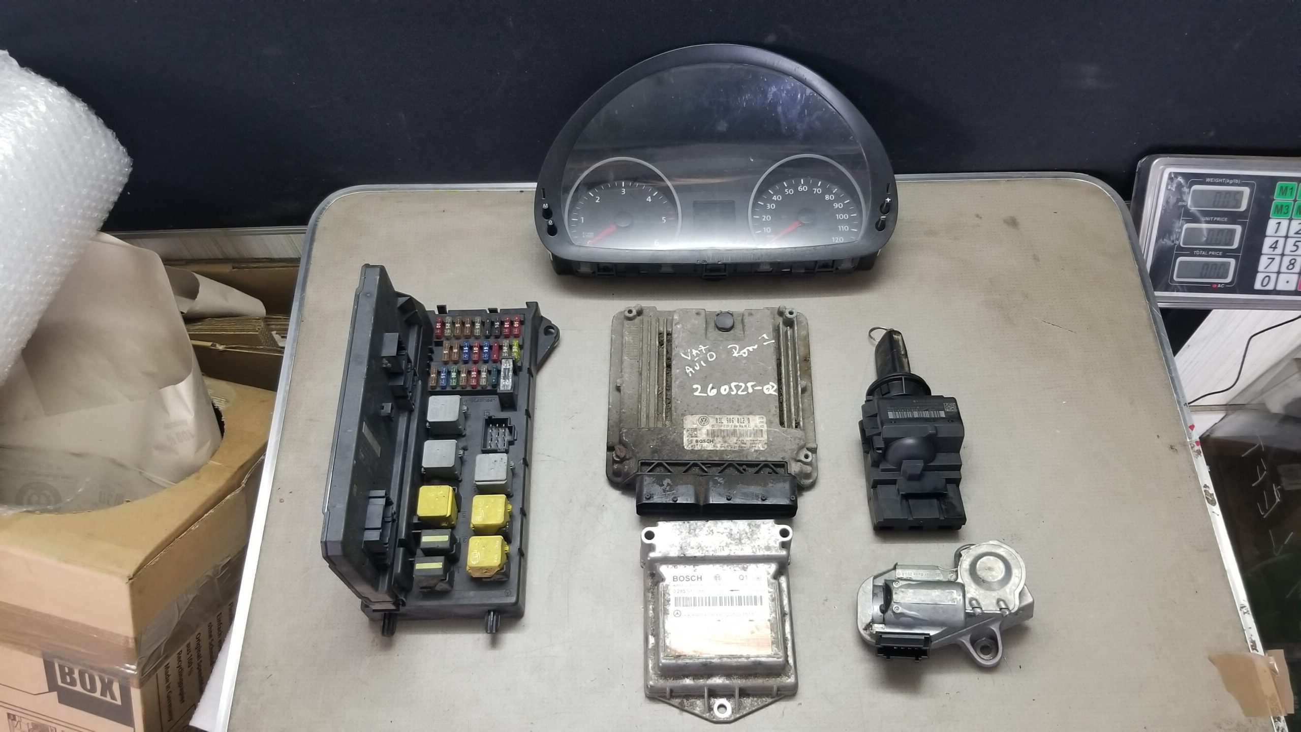 Front view of Bosch ECU 03L906012Q complete ECU for 2012 VW Crafter Mk1