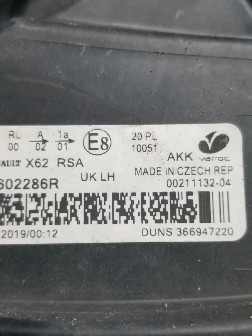 Renault Master headlight genuine OEM label 260602286R