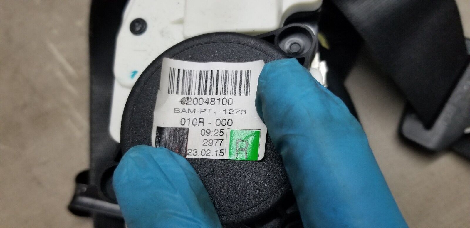 Close-up of Mercedes Benz W212 seat belt part number 620048100