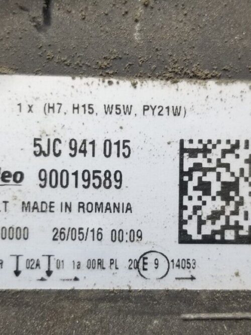 OEM passenger headlight for Skoda Rapid 2016 part number