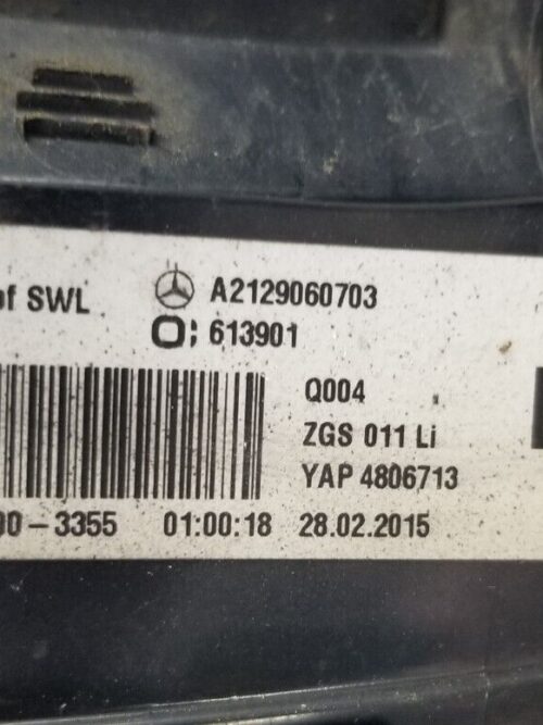 Mercedes Benz W212 E Class left LED tail light rear label part number view