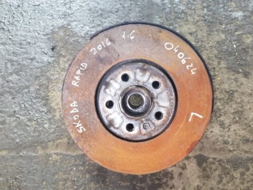 Close-up view of Skoda Rapid front left wheel hub knuckle 1.6 TDI 2012-19