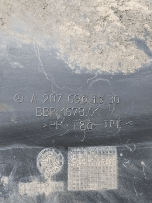 Wheel arch liner with part number A2076901330