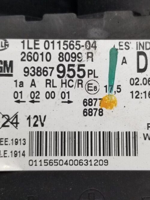 Close-up of part number on Vauxhall Vivaro 2015 headlight 260108099R